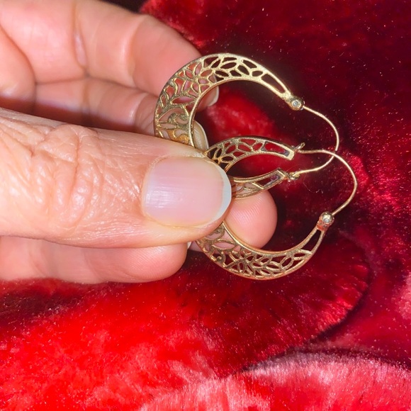 M14K REAL GOLD HANDMADE DIME SIZE CUBAN HOOP EARRINGS - Picture 6 of 13